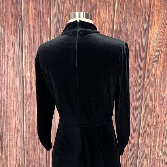 Alex Marie Size 10 Black Dress Velvet Wrap 3/4 Sleeve Mock Neck Formal Back Zip - Picture 2 of 6
